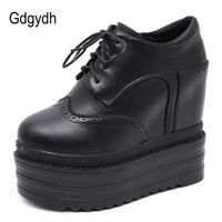 Original Gdgydh Fall Women Pumps Vintage Round Toe Wedges Female High Heel Shoes Sexy Nightclub Platformance Shoes Two-pieces Shoes Black