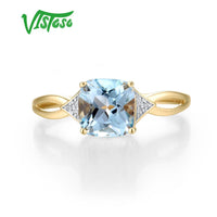 Original VISTOSO 14K 585 Yellow Gold Ring For Women Diamond Sky Blue Topaz Rings Gold 585 Real Original Anniversary Fine Jewelry