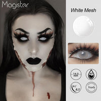PINK MAGIC - Original 1 Pair Halloween Contacts Lenses Color Contacts Red Blackout White Contacts for Eye Anime Cosplay Contacts White Mesh Blind Lens