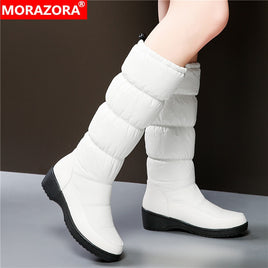 Original MORAZORA 3 Colors Warm Down women&#39;s Snow Boots thick fur plush mid calf boots women white black ladies cotton Space boots female