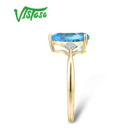 Original VISTOSO Pure14K 585 Yellow Gold Ring For Women Sparkling Diamond Limpid Blue Topaz Anniversary Classic Fine Jewelry