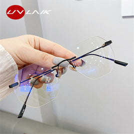 UVLAIK Blue Llight Transparent Rimless Glasses Frame Women Spectacle Myopia Frameless Glasses Men EyeGlasses optical Frames