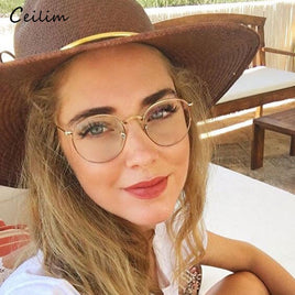 Original Computer Glasses 2021 Spectacle Frames Anti Blue Light Goggles Metal Eyeglasses Frame Women Round Clear Lens Fake Glasses