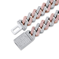 Original TOPGRILLZ 14mm Miami Prong Set Cuban Chains Necklace For Men Gold Color Hip Hop Jewelry Pink CZ Rapper Necklace