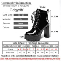 Original Gdgydh 2021 Thick High Heeled Female Patent Leather Ankle Boots Round Toe Lace-up Zipper Women Short Boots Gothic Women Shoes