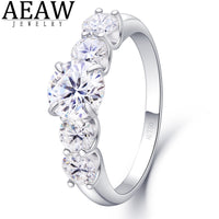 AEAW JEWELRY - Original 2.2Carats 6.5mm D Color VVS1 Round Excellent Cut Moissanite Wedding Engagement Ring Solid 18K White Gold Plated Ring for Lady