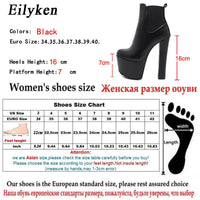 Original Eilyken 2022 New Winter Platform High Heels Ankle Women Boots Black PU Leather Round Toe Zipper Female Shoes