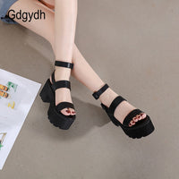 Original Gdgydh 2021 New Arrival Summer Women Platform Sandals Thick Bottom Ankle Strap Sandals High Heels Open Toe Black Gothic Shoes