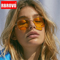 RBROVO - Original New Arrival 2021 Classic Sunglasses Women Vintage Metal Eyeglasses For Men Mirror Retro Oculos De Sol Feminino UV400