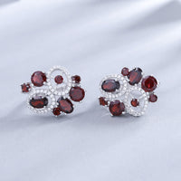 Original GEM & BALLET Natural Red Garnet Vintage Flower Jewelry Set 925 Sterling Silver Gemstone Earrings Ring Set For Women Fine Jewelry