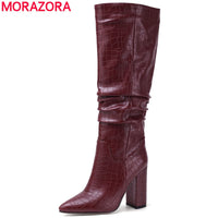 Original MORAZORA Plus size 34-43 New brand women boots thick high heels autumn winter boots cowboy western knee high boots women shoes