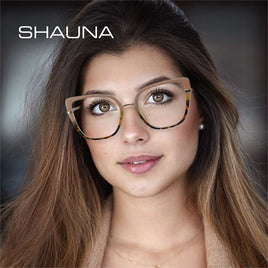 SHAUNA - Original Fashion Cat Eye Women Optical Eyeglasses Frame Retro Clear Anti-Blu-Ray Spring Hinge Glasses Frame Men Computer Glasses