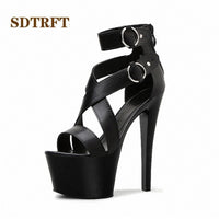 Original SDTRFT women shoes 15cm thin heels zapatos mujer Pointed  feminino Stiletto ladies shoes Crossdress super high peep toe wedding