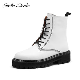 Original Smile Circle Ankle Boots Women Flats Platform shoes Fashion Round toe Comfortable Casual Short Boots Ladies