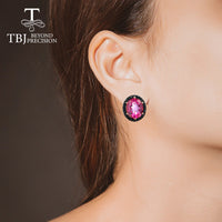 Original TBJ,Natural Pink topaz jewelry set Ring and earring oval cut 10*12mm 16.5ct gemstone fine jewelry 925 sterling silver for women