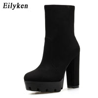 Original Eilyken 2022 New Fashion Autumn Winter High heels Ankle Boots Women Thick Heel Platform Boots Ladies Worker Boots size 41 42
