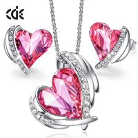 Original CDE Women Gold Jewelry Set Embellished with Crystals Pink Heart Necklace Earrings Sets Valentine&#39;s Day Gift