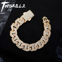 Original TOPGRILLZ Mens Bracelet 16mm Prong Baguette Curb Chain High Quality Iced Cubic Zirconia Hip Hop Rapper Luxury Jewelry Gift Party
