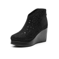 Original GKTINOO Fashion Rhinestones Gauze Sandals Summer New Mesh Boots Genuine Leather Women&#39;s Shoes Hollow Boots High Heels Wedges