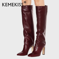 Original Keme Kiss Plus Size 34-43 Knee High Boots Women New Design Fur Warm Winter Shoes Women Fashion High Heel Botas Woman Footwear
