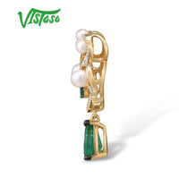 Original VISTOSO Gold Pendants For Women Authentic 14K 585 Yellow Gold Magic Emerald Fresh Water Pearl Diamond Elegant Fine Jewelry