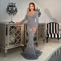 Original Sexy Mermaid Evening Dresses 2022 for Women Long Sleeves Sweetheart Velvet Sequin Wedding Formal Prom Party Gowns Robe De Soiree DIGITAL OFFICE ELECTRONIC