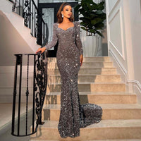 Original Sexy Mermaid Evening Dresses 2022 for Women Long Sleeves Sweetheart Velvet Sequin Wedding Formal Prom Party Gowns Robe De Soiree DIGITAL OFFICE ELECTRONIC