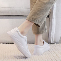 Original Fashion Women Shoes Platform Sneakers Ladies Lace-up Casual Shoes Breathable Walking Pu Leather Shoes White Flat Girl Size 35-43