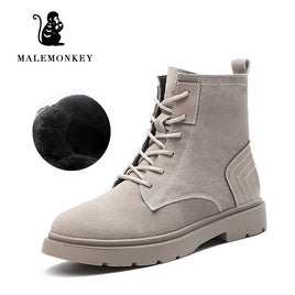 Original Winter Boots Women Platform 2021 Fashion Short Plush Ankle Boots Suede Leather Motorcycle Boots Non Slip Female Shoes Black