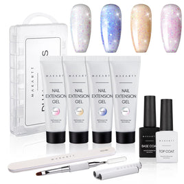 MAKARTT Poly Nail Gel Kit 4 Colors with Base Top Coat Extension Builder Enhancement Professional Starter Kit All-in-One