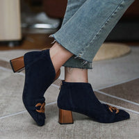Original 2021 Autumn/Winter Women Boots Sheep Suade Round Toe Square Heel Mid-Heel Ankle Boots Fringed Zipper Fashion Office Lady Shoes
