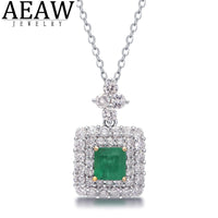 Original AEAW 14K White Gold Center Green and Side White Color Moissanite Pendant Necklace for Women Anniversary Birthday Gift