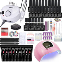 Nail Set Manicure Set With 114W/120W/54W Led Nail Lamp 35000RPM Nail Drill Machine 20/10 Colour Poly Extension Nail Gel Set