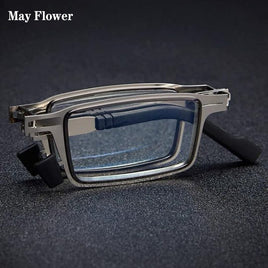 Original May Flower Blue Anti-Light Men&#39;s Reading Glasses Metal Foldable Presbyopia Men&#39;s Eyeglasses Frame Cooling Glasses Men With Case