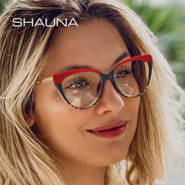 SHAUNA - Original Anti-Blue Light TR90 Comfortable Cat Eye Eyeglasses Frame Women  Vintage Spring Hinge Optical Frame