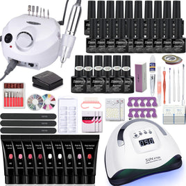 Nail Set Manicure Set With 114W/120W/54W Led Nail Lamp 35000RPM Nail Drill Machine 20/10 Colour Poly Extension Nail Gel Set