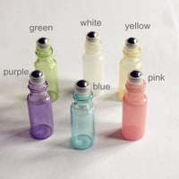 50pcs/lot Colorful 3ml 5ml 10ml Glass Perfume Roll on Bottles with Stainless Steel Ball and Key Chain Roller Vials