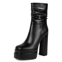 Original Black Long Boots Women Platform Shoes Genuine Leather Women&#39;s High Boots Square Toe High Heels Demonia Boots Designer Shoes 2022