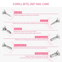 60W Recharging Nail Drill Machine 35000RPM Nail Polishing Grinder Machine Manicure Pedicure Nail Milling Cutters Nail Drill Bits