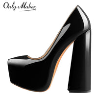 Original Only maker Womens Pumps Round Toe Platform 16CM Chunky High Heels Ankle Strap Dress Hoof Thick Heels Shoes Big Size Pumps