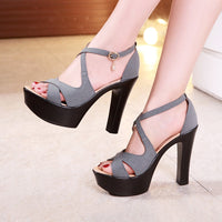 Original Sexy High Heels Sandals Ladies Shoes Summer 2022 Block Heel Platform Gladiator Sandals Women Party Sandals Plus Size 32-43