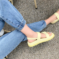 Original Meotina  Shoes Women Buckle Genuine Leather Flat Sandals Round Toe Flat Platform Shoes Ladies Summer Causal Sandals White Size 9