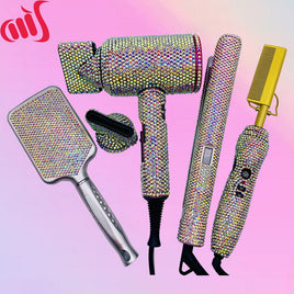 4 Piece Hair Tools Set Crystal Hair Pressing Hot Comb Hair Blow Dryer Set  Bling Hot Tools Set for Hair Stylist