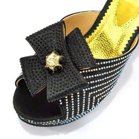 Original Latest African Matching Shoes and Bag in Black Color High Quality Italian with Shinning Crystal African Lady Shoes and Bag