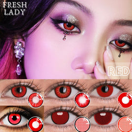 FRESH LADY - Original Official Red Eye Color Lens 1Pair Smooth Colored Lenses Anime Accessories Beauty Makeup Yearly Pupils Halloween 14.5mm