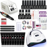 Nail Set Manicure Set With 114W/120W/54W Led Nail Lamp 35000RPM Nail Drill Machine 20/10 Colour Poly Extension Nail Gel Set