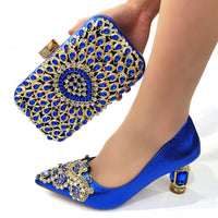 Original 2022 Italian Design Women&#39;s Catwalk Shoes Designer Heels Pointed Rhinestone Embroidered Wedding Party Shoes and Bag Set
