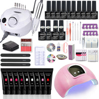 Nail Set Manicure Set With 114W/120W/54W Led Nail Lamp 35000RPM Nail Drill Machine 20/10 Colour Poly Extension Nail Gel Set