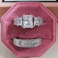Original 2022 New Arrival Luxury Vintage Silver Color Wedding Rings Set for Bridal Women Engagement Gift Wholesale Designer Jewelry R4869