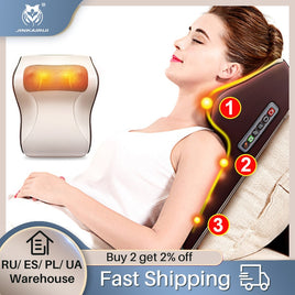 3 in 1 Newest Massage Pillow with Car Home Duel Use Easy Carry Neck Back Shoulder Waist Body Massager Gift Relief Pain EU plugs